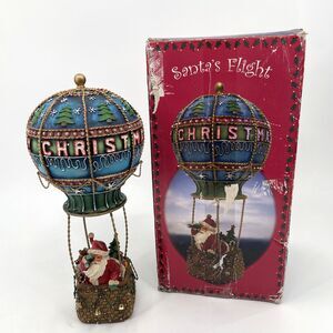 Vtg Santas Flight Fiber Optic Hot Air Balloon Polyresin Lights Up 16" BOX Works